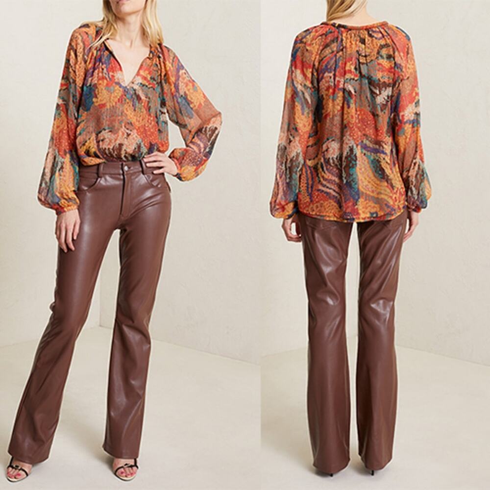 NW T.L.C. Printed Silk V-Neck Curved Hem Long Sleeve Casual Blouse Size: 0 - Picture 10 of 10